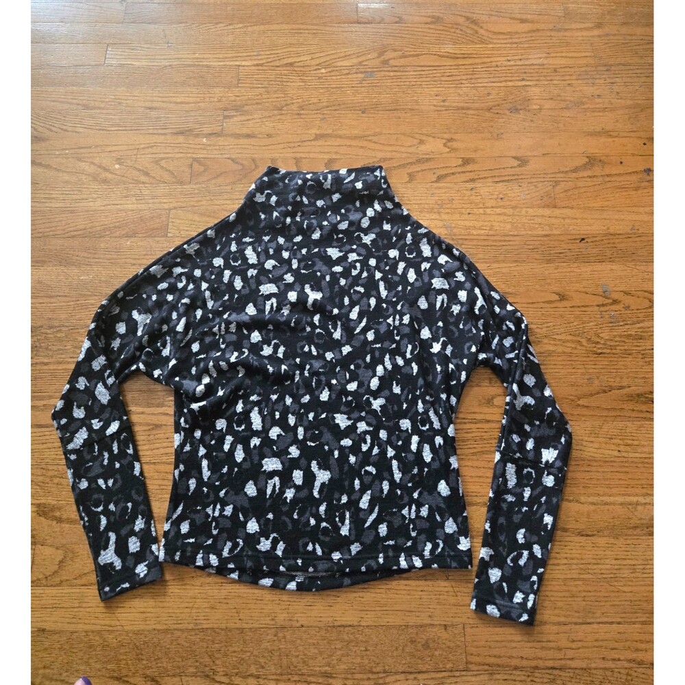 Sympli Womens XS Oversized Animal Print Mock Neck Knit Sweater